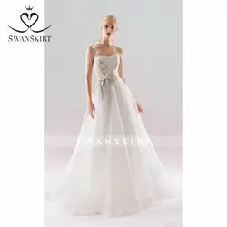 Swanskirt свадебное платье пляжное платье de mariee винтажная юбка Феи цветочное кружево свежий мечтательный Высокая талия под заказ плюс размер D129