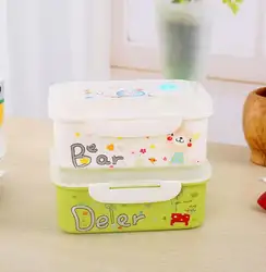 Пищевой материал мультфильм пластик портативный двухэтажный bento ланч бокс дети контейнер для еды для хранения еды
