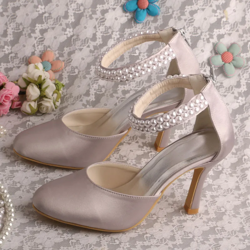 Hot Style Customize Handmade Grey Pearl Bridal Wedding Women Shoes Dropship