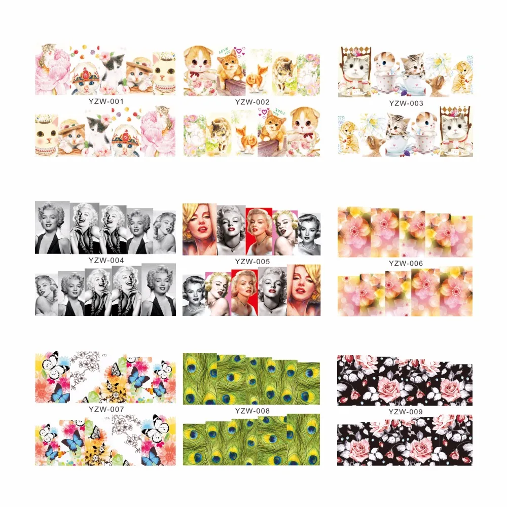 

YZWLE 1 Sheet Flower Feather Designs Water Transfer Nail Art Stickers Decals For Nails Tips Decoration Accessories