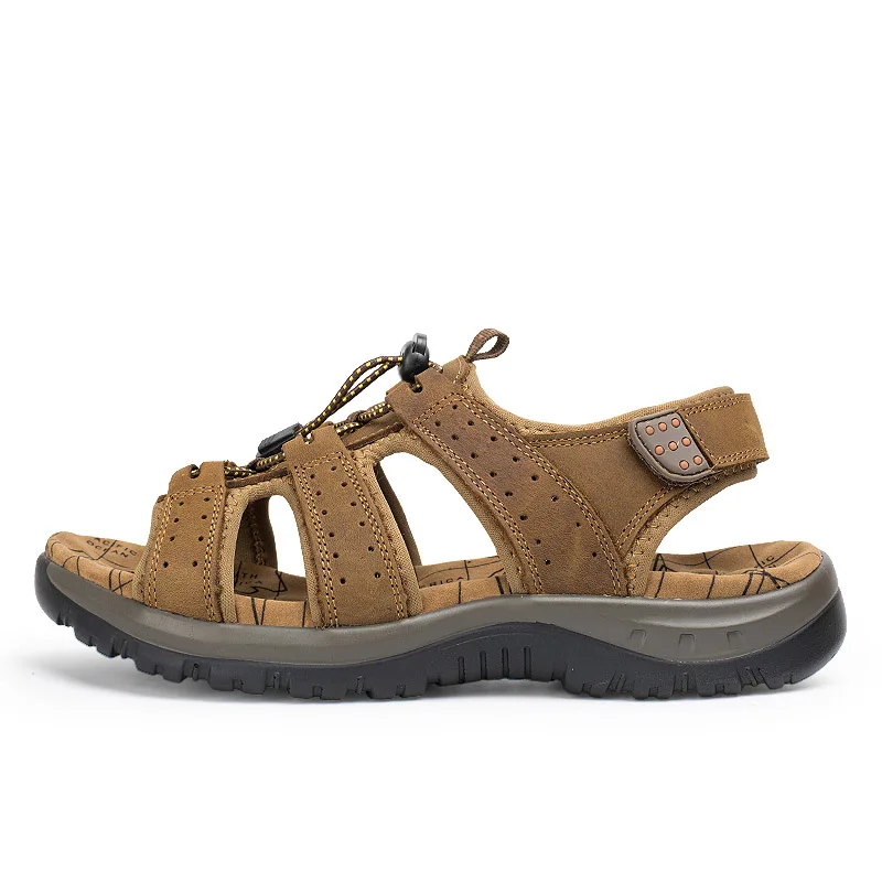 ROXDIA جلد أصلي للرجال الصنادل الصيف أحذية الشاطئ جديد الأزياء تنفس شبشب رجالي حذاء خفيف زائد حجم 39-45 RXM003