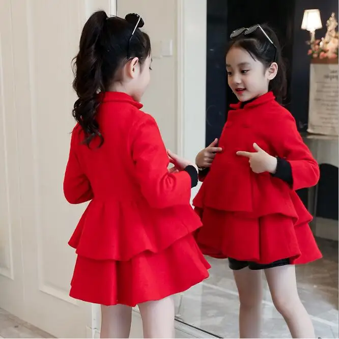 

Children Autumn Winter Clothing Baby Girls Fashion Warm Patchwork Coat Thicken Woolen cloth Jacket Turn-down Collar Outerwear