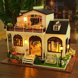 Bowness вилла Мебель кукольная Миниатюра дом модель DIY Kit с светодиодные фонари деревянная игрушка Куклы дом ручной работы, подарок на день