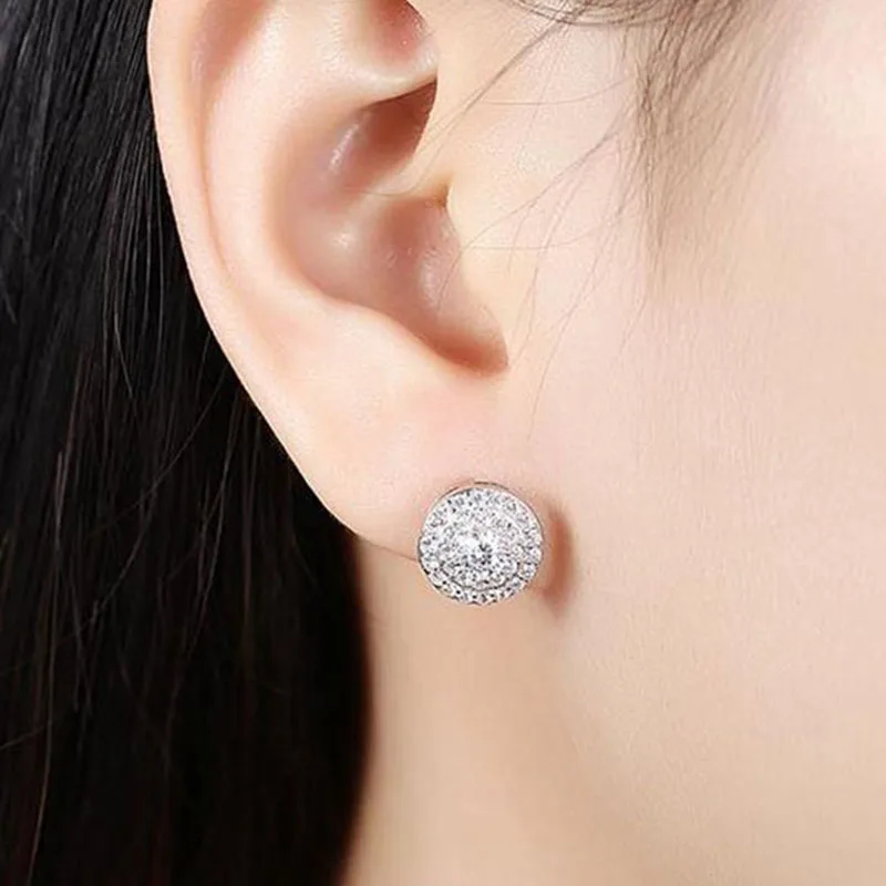 Zircon rhinestones stud earrings for women girls 925 Sterling Silver