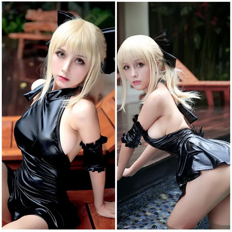 Костюм для косплея из аниме Fate Stay Night Saber сексуальное кожаное платье черная юбка