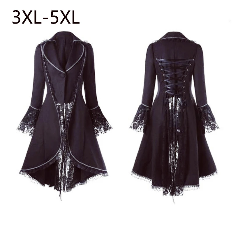 

Vintage Lace Overcoat Plus size Medieval Costume Cosplay Steampunk Gothic Trench Victorian Women Autumn Casual Tops
