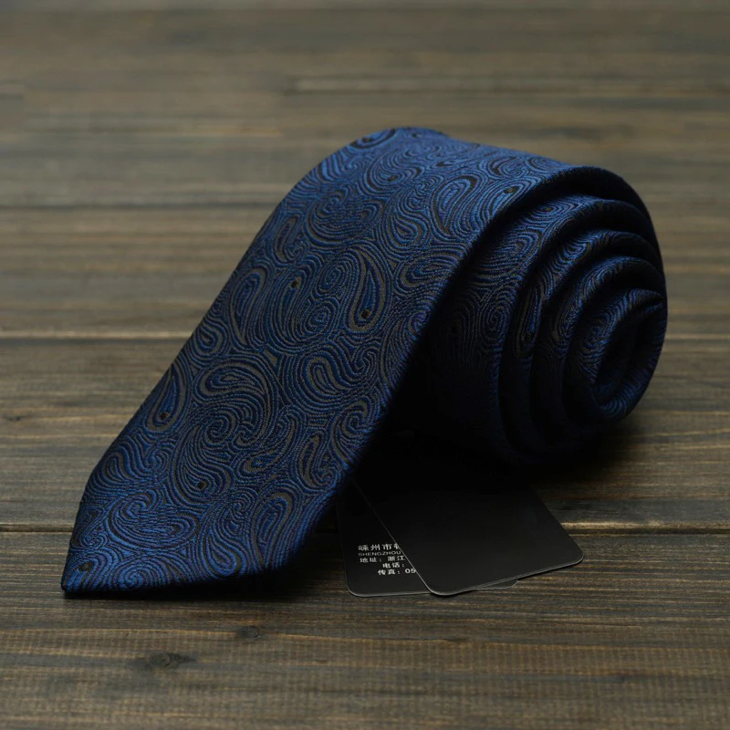 High Quality New Navy Blue Paisley Ties for Men 7cm Designer Fashion