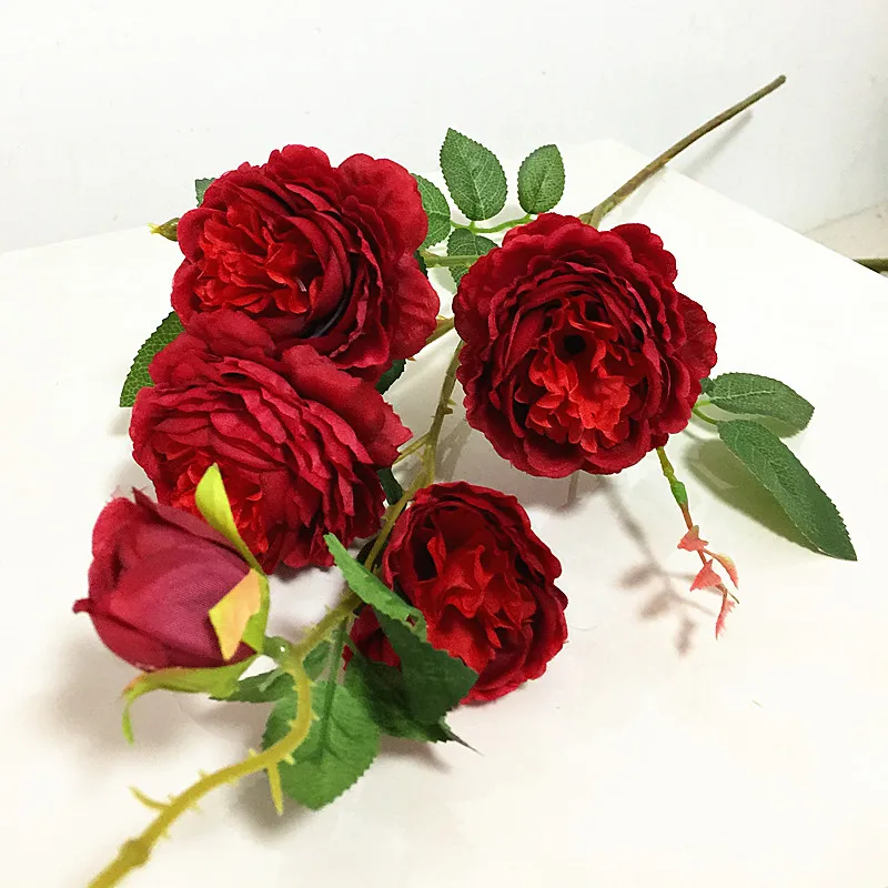 10 шт. искусственные розы шесть голов белый/розовый/фиолетовый/оранжевый/красный цвет розы стебли для Свадьбы Центральные элементы - Цвет: design 3 red