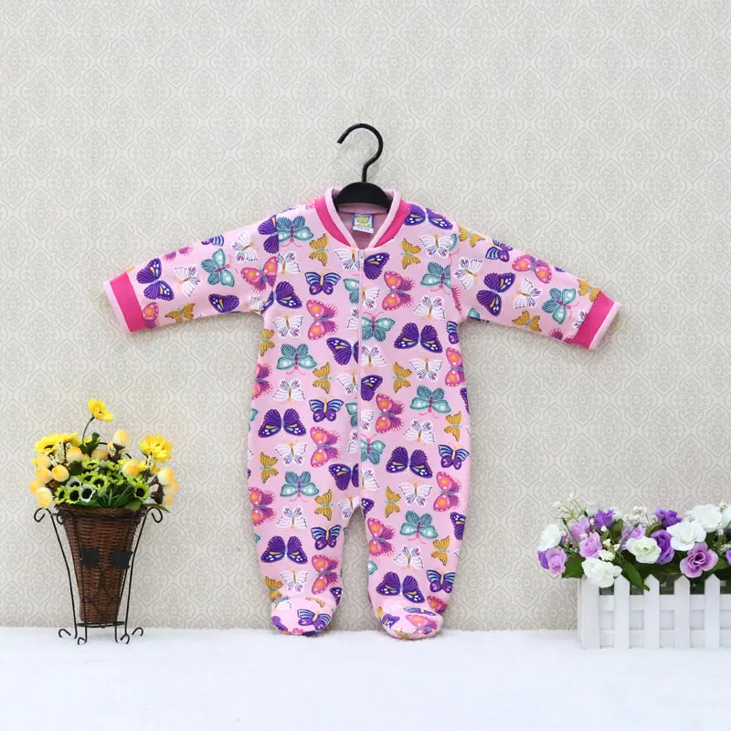 Pink Butterfly Детские комбинезоны из чистого хлопка с длинными рукавами; костюмы для малышей на молнии с круглым вырезом; Одежда для мальчиков и девочек; коллекция года; Одежда для маленьких детей на Рождество - Цвет: Pink Butterfly