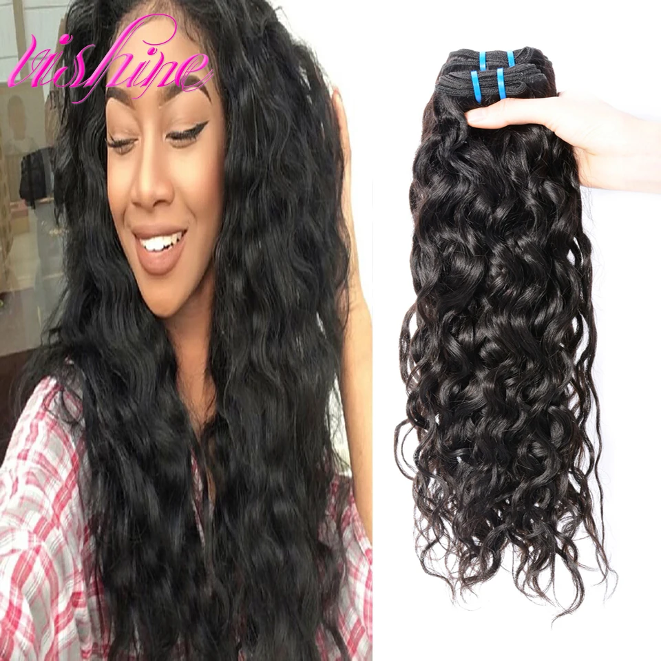 Indian Water Wave Virgin Hair 3 Bundles Indian Curly Virgin Hair Vishine Hair Virgin Indian Curly Remy Hair Bundles