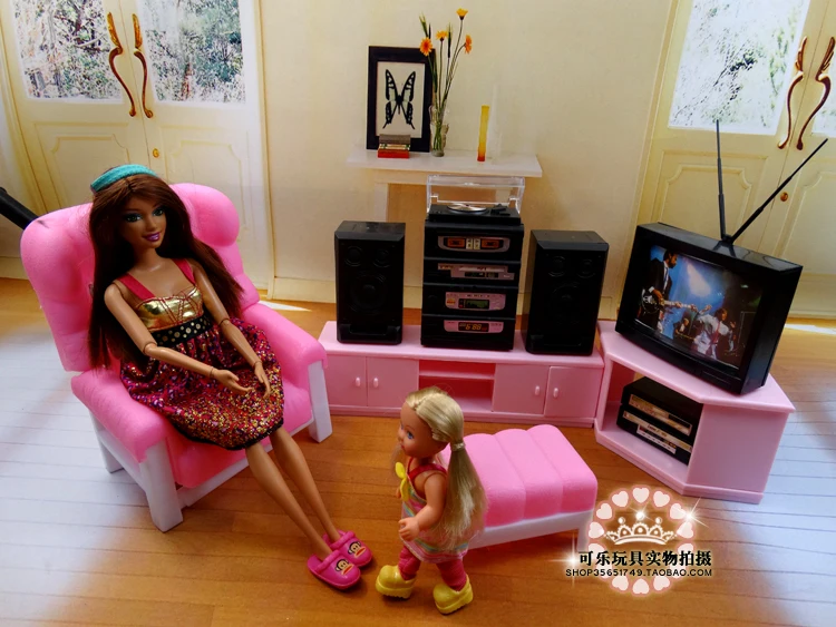 Набор мебели для гостиной, телевизора, звук, диван, подарок на день рождения, игровой набор, игрушки, кукольная мебель для куклы Барби