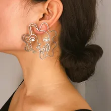Корейские большие серьги-гвоздики для женщин, дизайнерские женские золотые/серебряные серьги с лицом, забавные серьги, модное ювелирное изделие