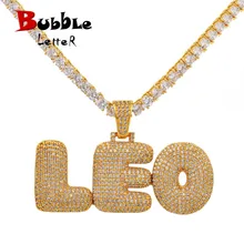 Collares de cadena con colgantes con nombre personalizado para hombre, joyería de Hip Hop de circón con cadena de tenis dorada de 4MM, Letras de burbuja