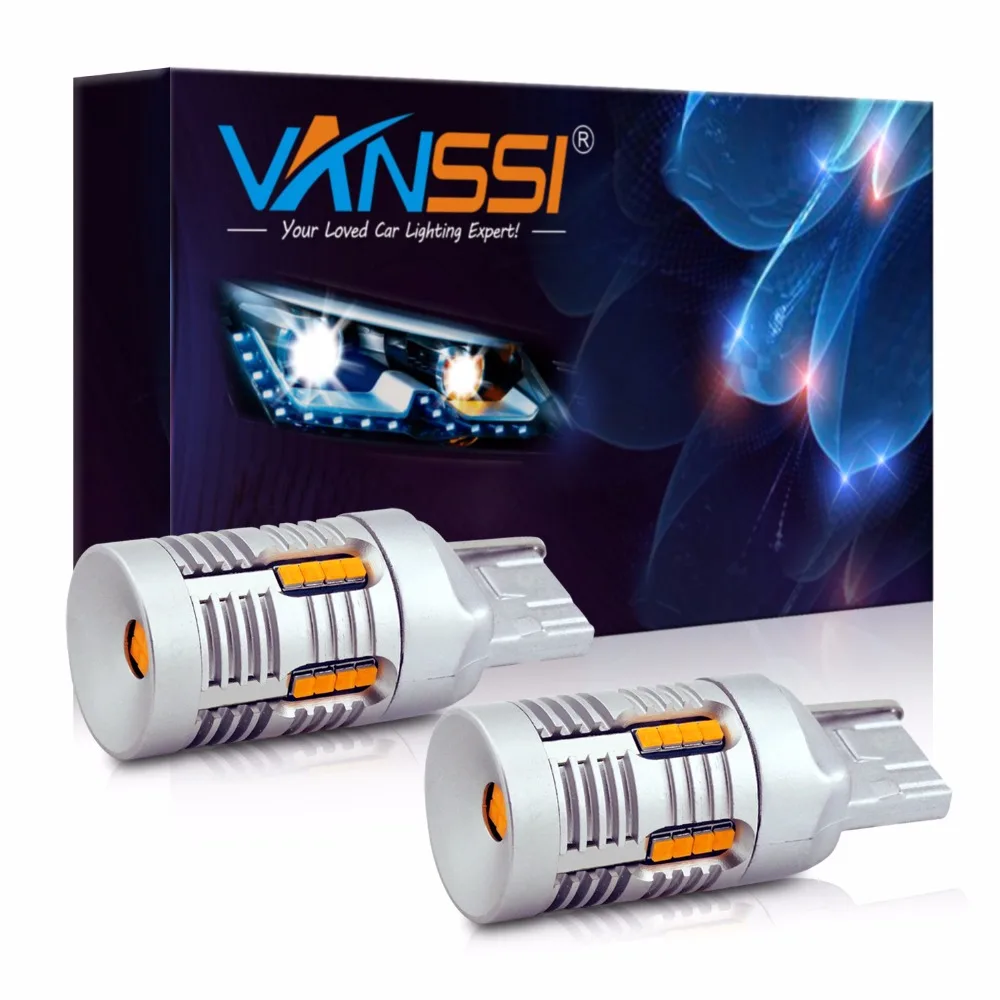 2x T20 7440 WY21W 7440NA светодиодный Canbus без ошибок Hyper Flash супер яркие янтарные желтые