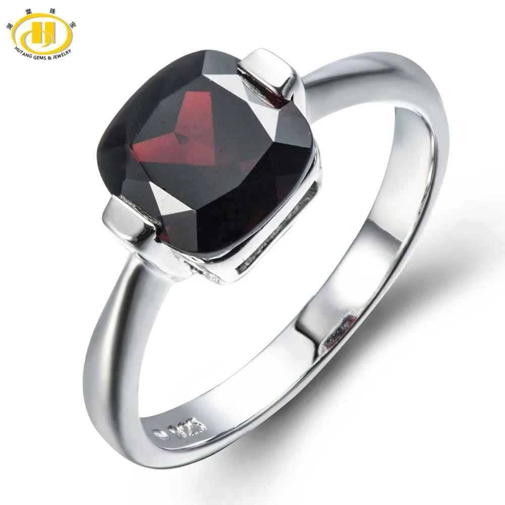 

Hutang 3.1Ct Mystery Black Garnet Rings Solid 925 Sterling Silver Ring Natural Gemstone Womens Fine Jewelry Birthstone Gift