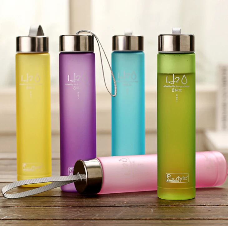 

Plastic Sports Water Bottle 300ml Portable Juice space Bottle Colorful frosted bottle for water