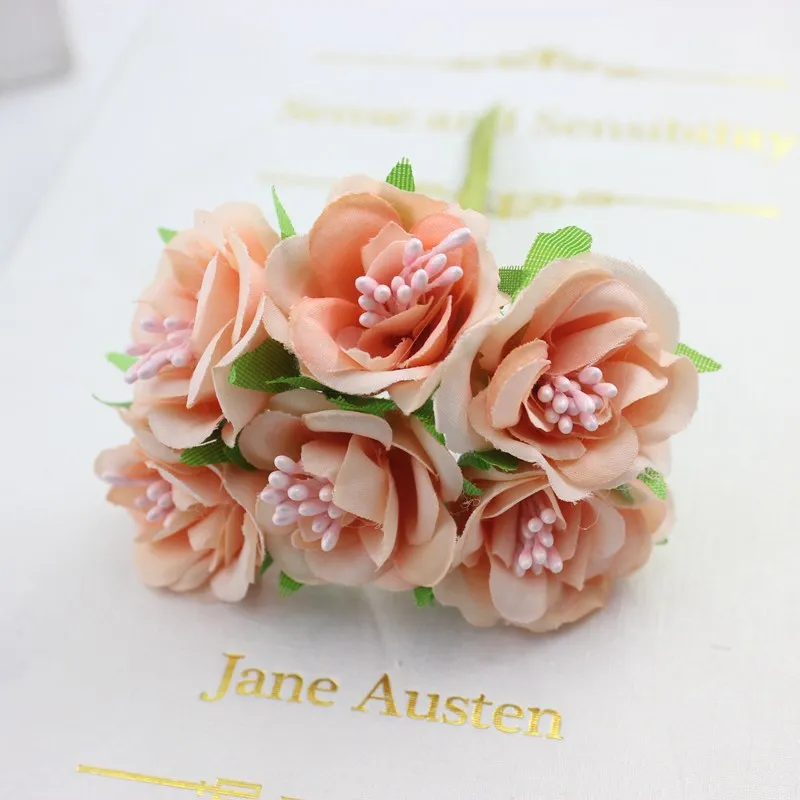 6 pcs/ lot cheap Mini Silk Daisy Artificial Rose Flowers Bouquet DIY Wedding Decoration Paper Flower For Scrapbooking Flower