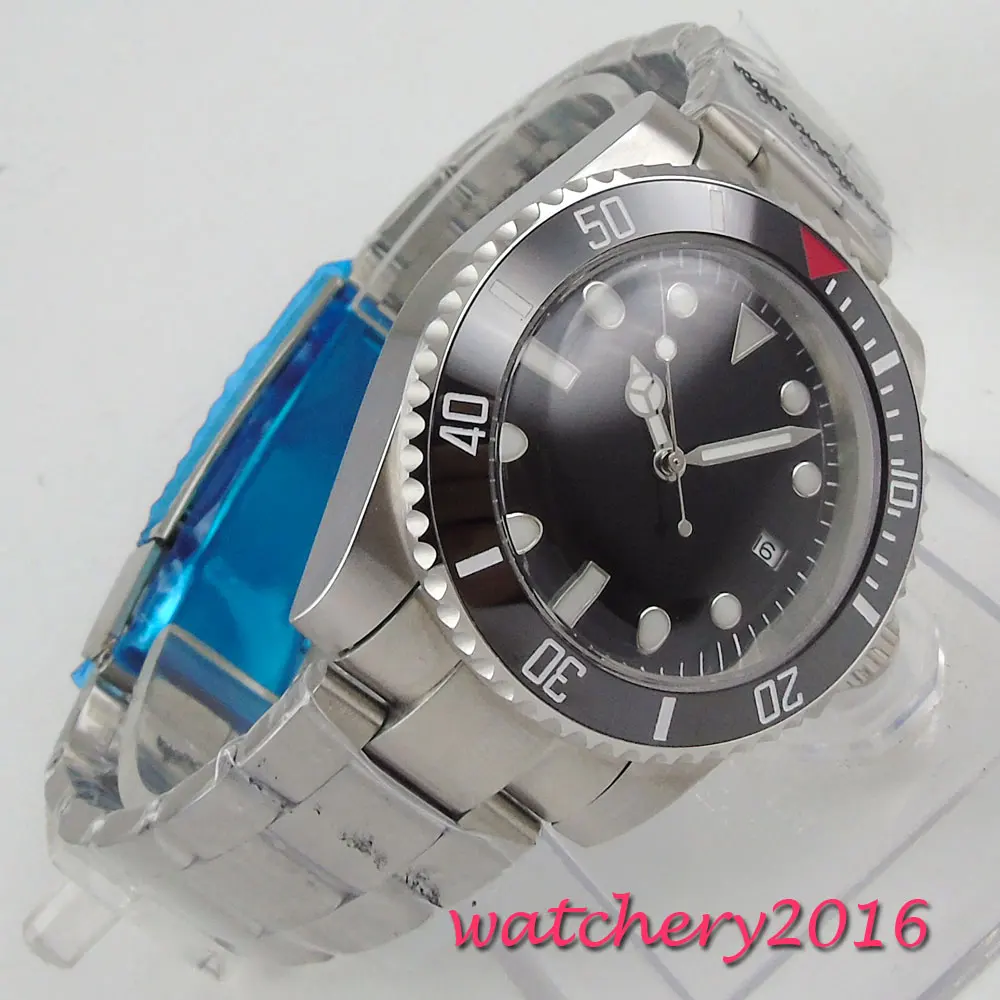 

Romantic 40mm Bliger Black Dial Luminous Marks Domed Plastic Glass Sweet Valentines Luxury Brand Automatic Movement men's Watch