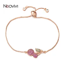 Neovivi вишневые Подвески Браслет реалистичные браслеты с фруктами микро проложить Фиолетовый Зеленый циркониевый Медный Шарм регулируемые ювелирные изделия DIY подарок