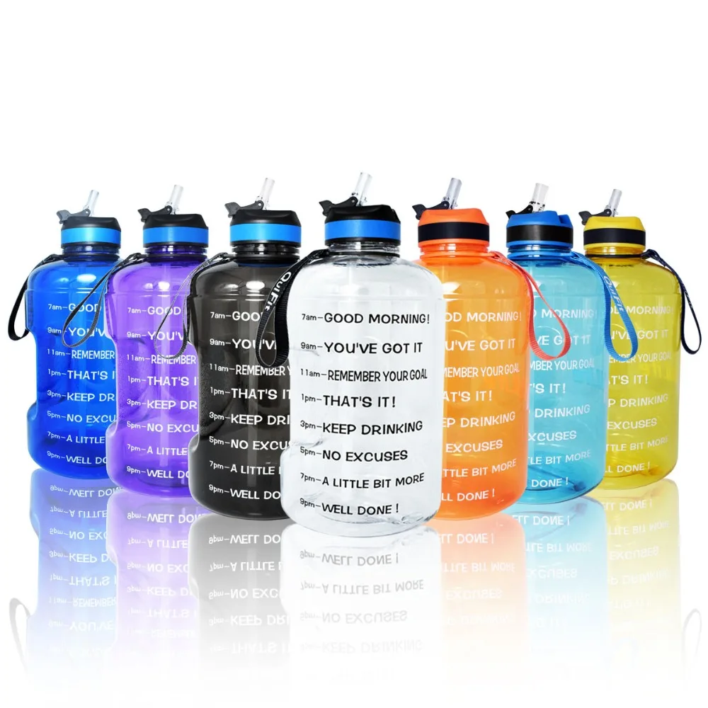 

BuildLife 1 Gallon Water Bottle with Straw Time Marker 3.78L 128OZ BPA Free Plastic Large Capacity water jug fitness sports hike