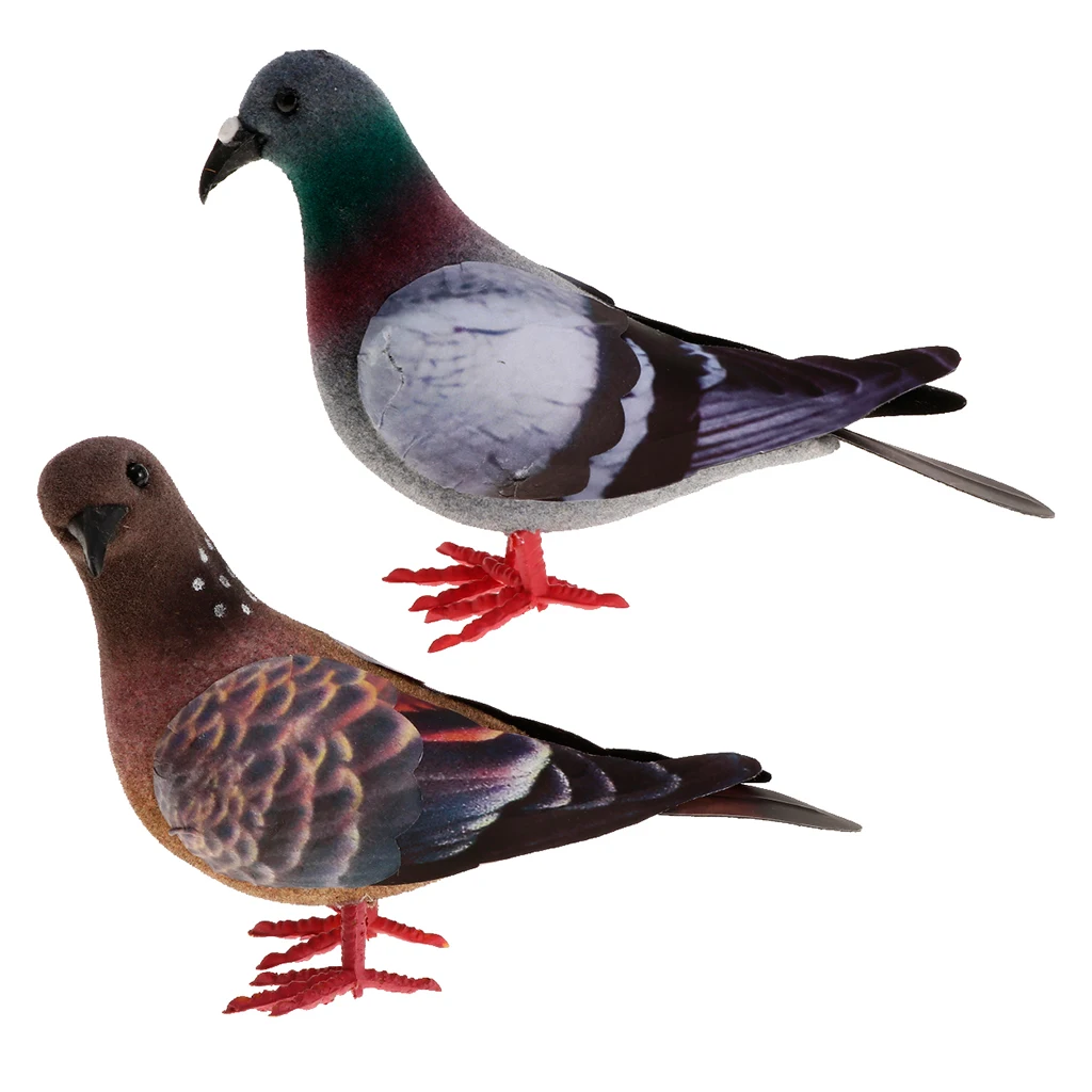 2pcs Artificial Doves Statue Simulation Ornament Feathered Foam Fake Birds Home Decor Garden Yard Lawn Ornament