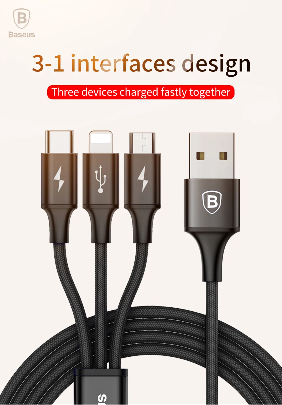 Baseus 3в1 2в1 USB кабель для iPhone X 8 7 6 Micro кабель type usb C кабель для samsung S9 S8 Быстрая зарядка кабель зарядного устройства 3A шнур