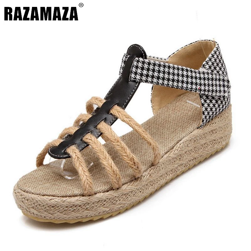 

RAZAMAZA Vintage Women Wedges Sandals Open Toe T Strap Bohemia Sandals Summer Beach Vacation Shoes Women Footwears Size 34-39