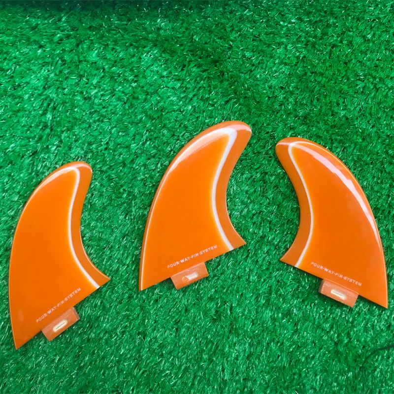 

Orange Handmade Fiberglass Surfboard Thruster Fins Single Tab Fins For Surfing