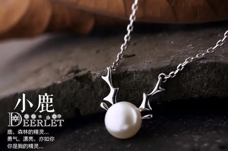 xl1060  fine Santa Claus elk animal imitation shell pearl & 925 sterling silver ladies pendant necklaces for women  (5)