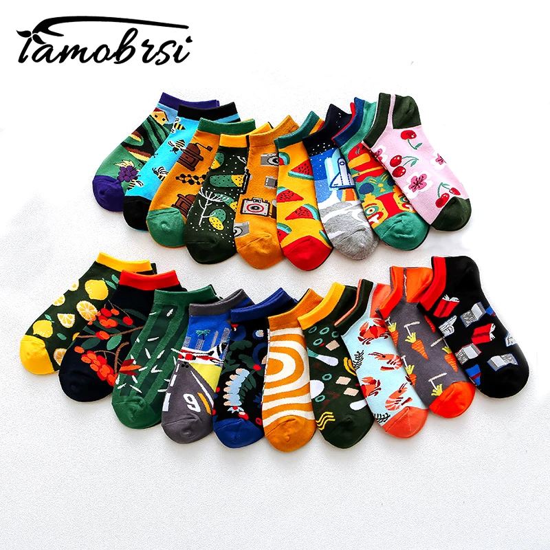 

Creative Spring Fashion Summer Happy Socks Women Men Couple Boat Sock Slippers Street Creative Funny Candy Cotton Ankle Socks