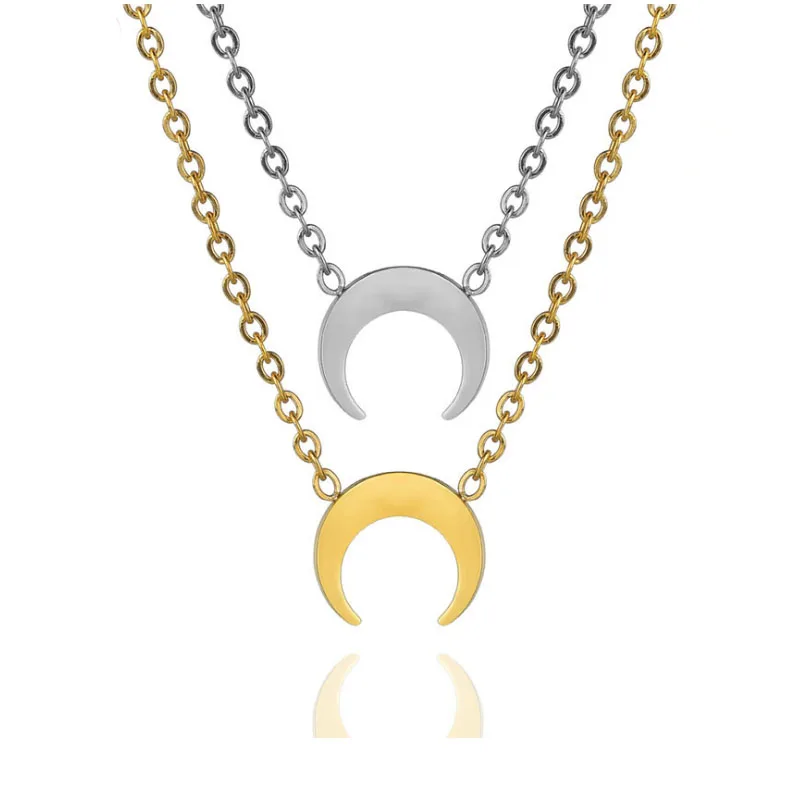 Join.Y Necklace Women Gold Chain Necklace Stainless Steel Moon Silver