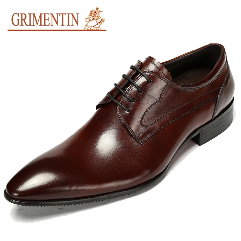 GRIMENTIN Italian Men Dress Shoes Genuine Leather Pointed Toe Black