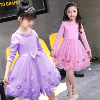 

Girls Dress 2020 New Spring Princess Dress Bow Floral Long Sleeve Lace Kids Dresses For Girls 4 6 8 9 10 13 Years Girls Costume
