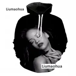 Liumaohua чистый черный новый для мужчин/для женщин Толстовка Толстовки 3d принт сексуальная певица рубашка Rihanna с спортивный костюм с капюшоном