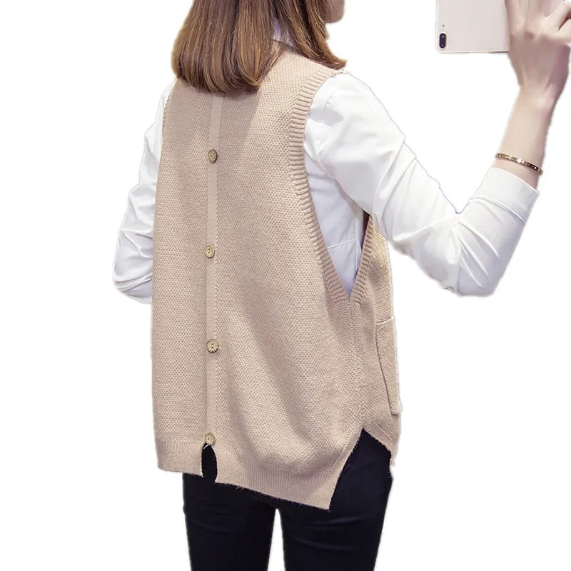 

Fashion Patchwork V-Neck Women's Knitted Vest Preppy Style Loose Plus Size Veste Femme Sweater Pullover Korean Sleeveless Vests