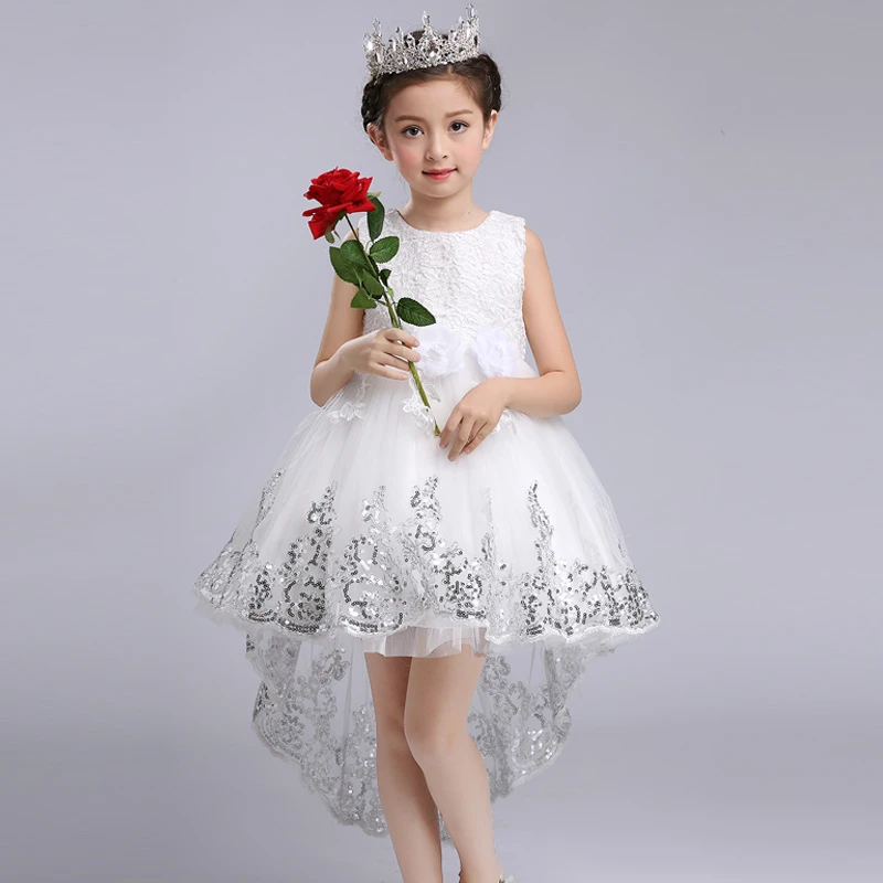 2017-Spring-New-Girls-Dress-Girls-Long-Sleeve-High-Low-Wedding-Dress-Bow-Baby-Sequins-Tails