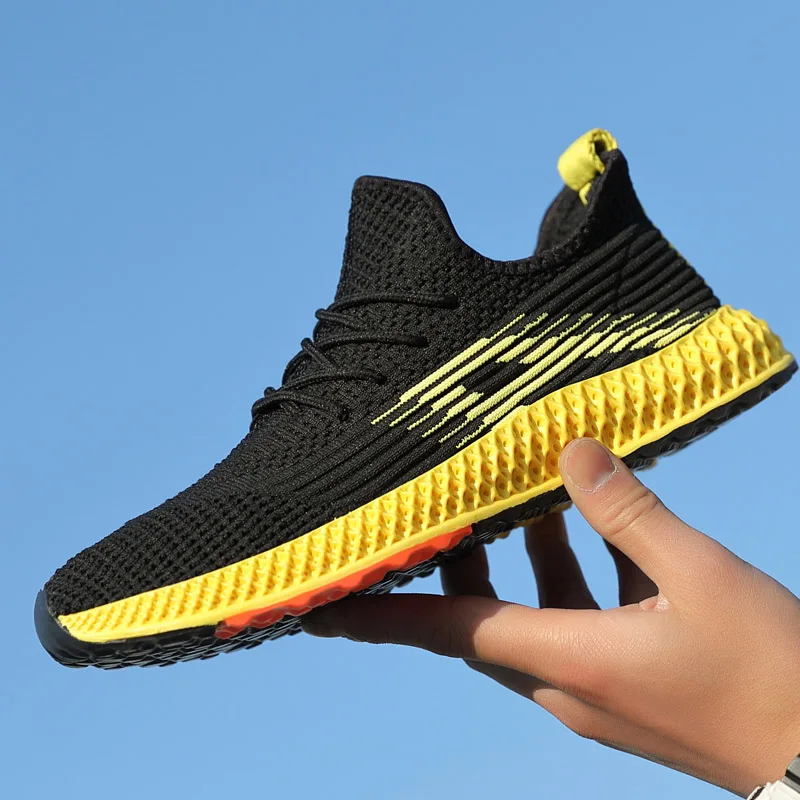 

BomKinta Men Sneakers Breathable Yellow Red Men Vulcanized Shoes Male Air Mesh Lace up Wear-resistant Shoes Tenis Masculino