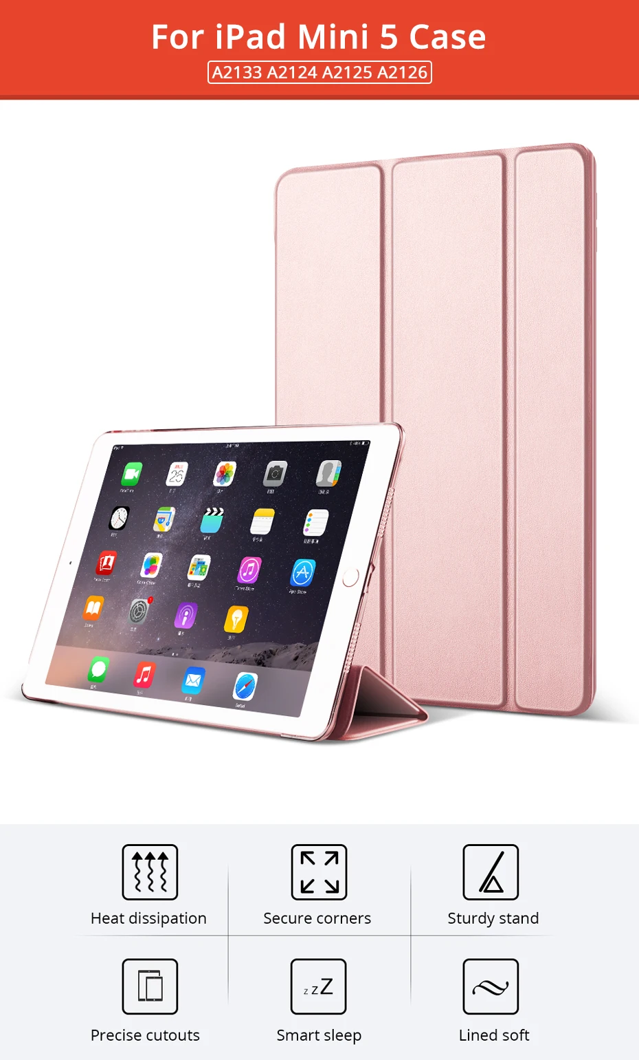 Чехол для iPad Mini 5 Smart Cover с Авто Режим сна/Пробуждение тонкий Чехол-книжка из искусственной кожи чехол для iPad Mini 5 7,9 дюймов Mini5 Funda