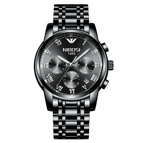 NIBOSI Relojes Hombre мужские часы Топ бренд класса люкс полностью стальные бизнес Кварцевые часы мужские военные спортивные водонепроницаемые часы - Цвет: Whole Black