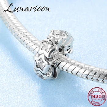 

925 Sterling Silver Exquisite five-pointed star zircon round spacer beads Fit Original europeu Charm Bracelet Jewelry making