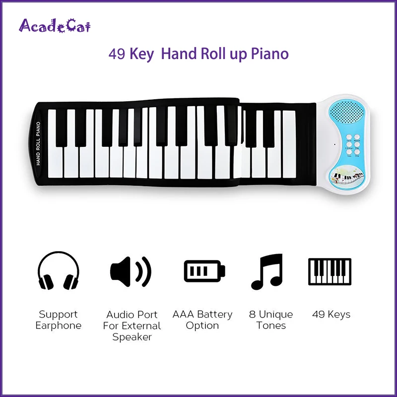 

Professional 49 Keys Silicon Flexible Hand Roll Up Piano Portable Electronic Keyboard Musical Instrument Gift for Children