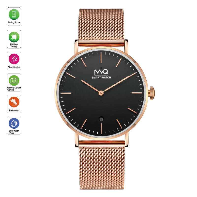WQ Смарт часы для женщин Android водонепроницаемые розовое золото Тонкий Ультра