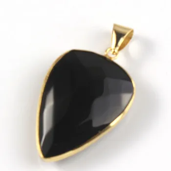 

FYJS Unique Light Yellow Gold Color Water Drop Section Black Agates Pendant Modern Accessories