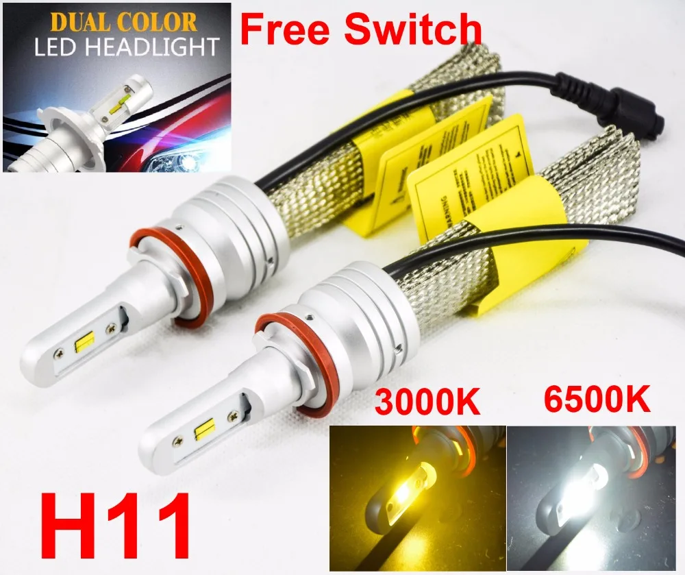 1 комплект H8 H9 H11 60 Вт 8000LM двухцветный S5 светодиодный фонарь LUMI ZES чипы