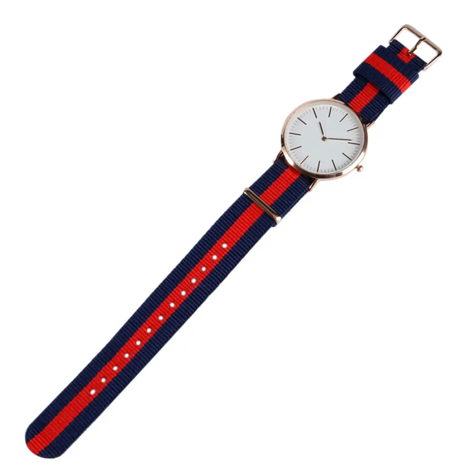 YISUYA Minimalist Blue & Red Stripe Nylon Strap Simple Fashion Casual Student Sport Quartz Wrist Watch Men Women Clock Bracelet (9)