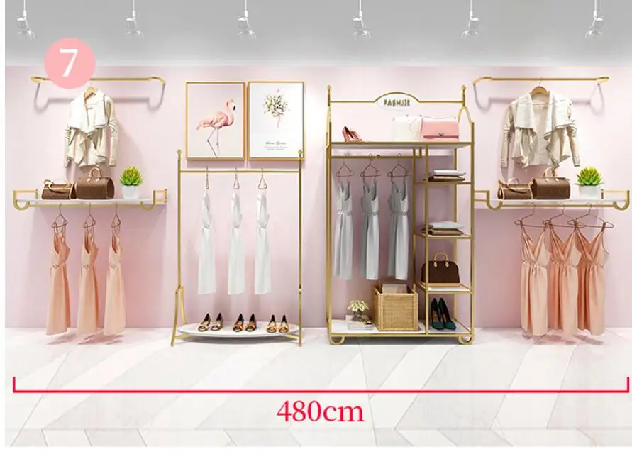 Europe type gold dress shop rack rack high grade clothes rack shoes bag double layer clothing display rack