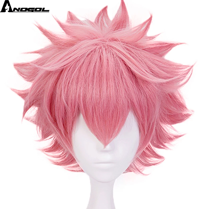 Дешево Anogol My Hero Academy Boku no Hero Academy Mina Ashido короткий розовый синтетический парик для косплея для Хэллоуина Вечерние