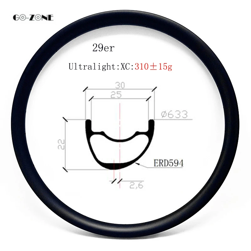 Go-zone 310 г Сверхлегкий Асимметричный XC 33x22 мм диск mtb велосипед карбоновый обод 29er бескамерный UD матовый горный велосипед карбоновый обод колеса