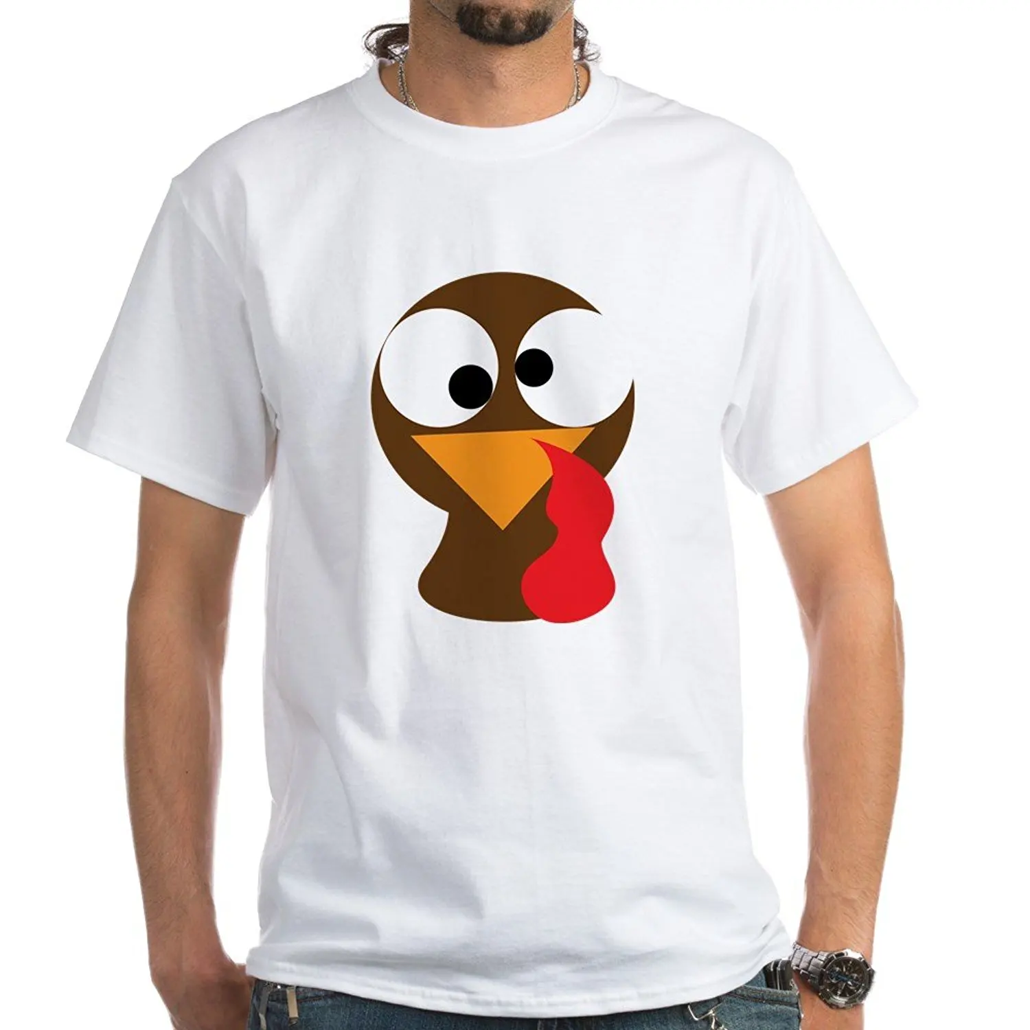 Funny Turkey Thanksgiving Face White T Shirt 100 Cotton T Shirt, White