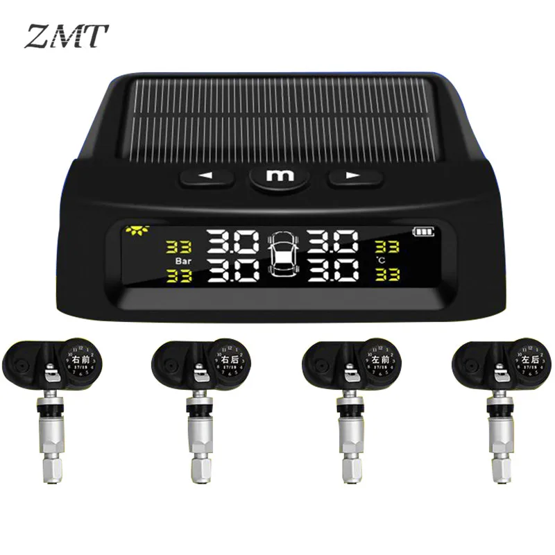 

Solar TPMS Tire Pressure Monitor Wireless Built-in Sensor USB+Solar Vehicle Universal Tire Pressure Detector Alarm System T82BY